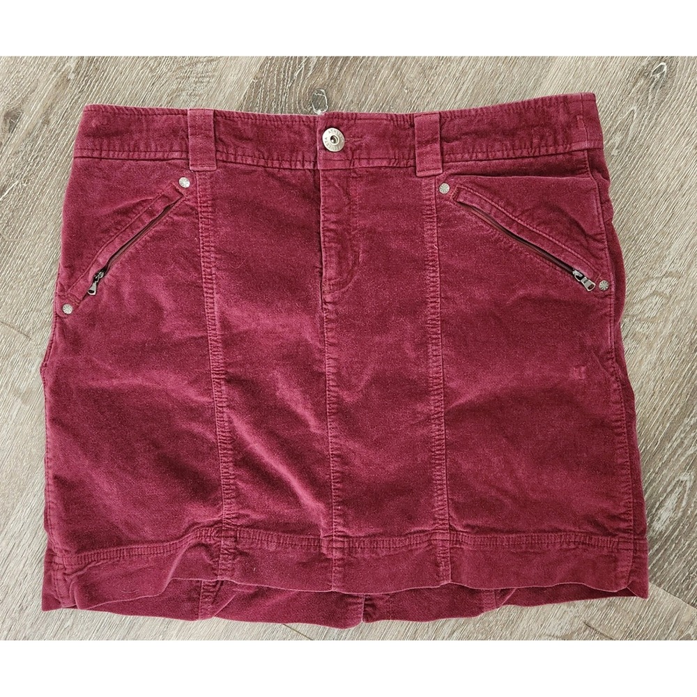 Athleta Burgundy Corduroy Mini Skirt Size 14 Wine Red Zipper Pockets Outdoor